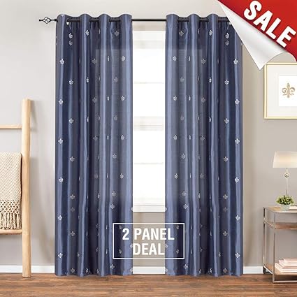 Amazon Com Flur De Lis Embroidered Curtains For Bedroom Drapes