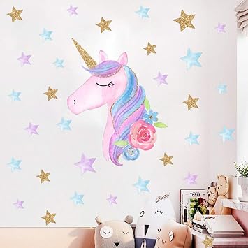 Taoyue Hermoso Color Del Arco Iris Unicornio Estrellas Pegatinas