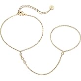 PAVOI 14K Gold Plated Hand Chains for Women - Adjustable Hand Chain Bracelet and Ring - Trendy Gold Handchain Bracelet Stack Summer Jewelry - Beads, Pearl, and Cubic Zirconia Body Jewelry