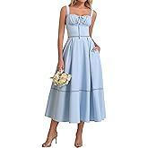 KUTUMAI Floral Corset Midi Dress Lace Up Cutout Flowy Summer Wedding Guest Dresses for Women Sundress with Pockets