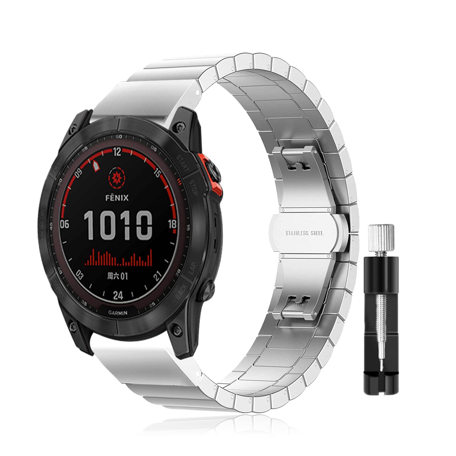 LanQii 26 mm QuickFit Bracelet for Garmin Fenix 8 51 mm/Fenix 7X Pro Solar/7X/6X/Fenix 6X Pro, Stainless Steel Metal Replacement Watch Strap Quick Release Replacement Strap for Garmin Fenix 5X/Plus -