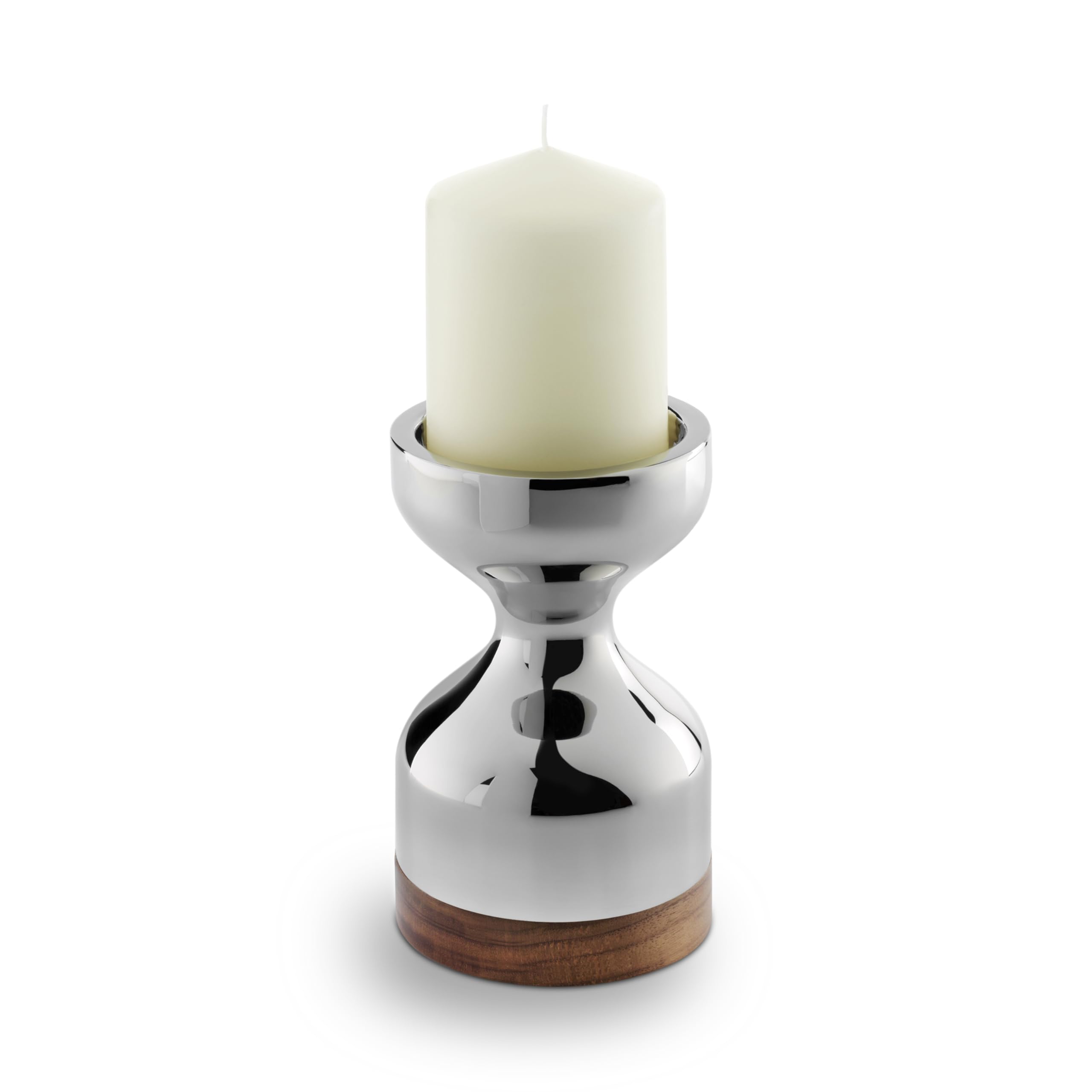 Robert Welch Limbrey Candlestick, Medium. Made from Stainless Steel, with a Walnut Base.