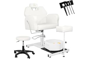 LUXMARS Reclining Pedicure Chair Station, 360° Rotation Hydraulic Adjustable Spa Pedicure Chair No Plumbing Unit Station with Foot Basin White