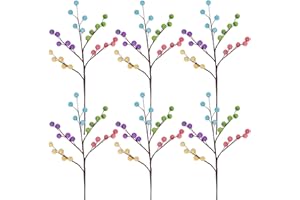 Kunjocy 6Pcs Artificial Berry Stems Colorful Floral Twigs Branches Easter Picks Spring Sprays for DIY Easter Wreath Garland Home Holiday Decorations 12 Inch Tall (6)
