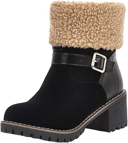 women's shoes chunky heel fur lined boots
