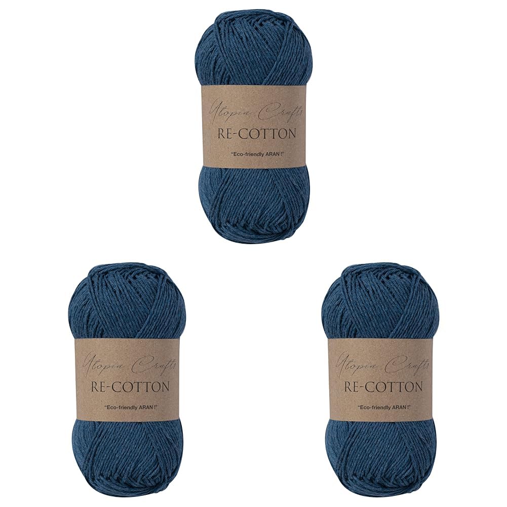 Utopia Crafts Re-Cotton Knitting Yarn, 100g (Blue Whale) (Pack of 3)