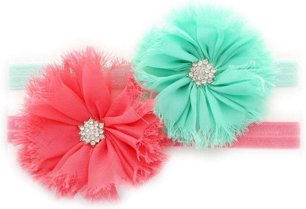 My Lello Toddler/Little Girls Shabby Ballerina Flowers w/Rhinestones Elastic Headbands Pair