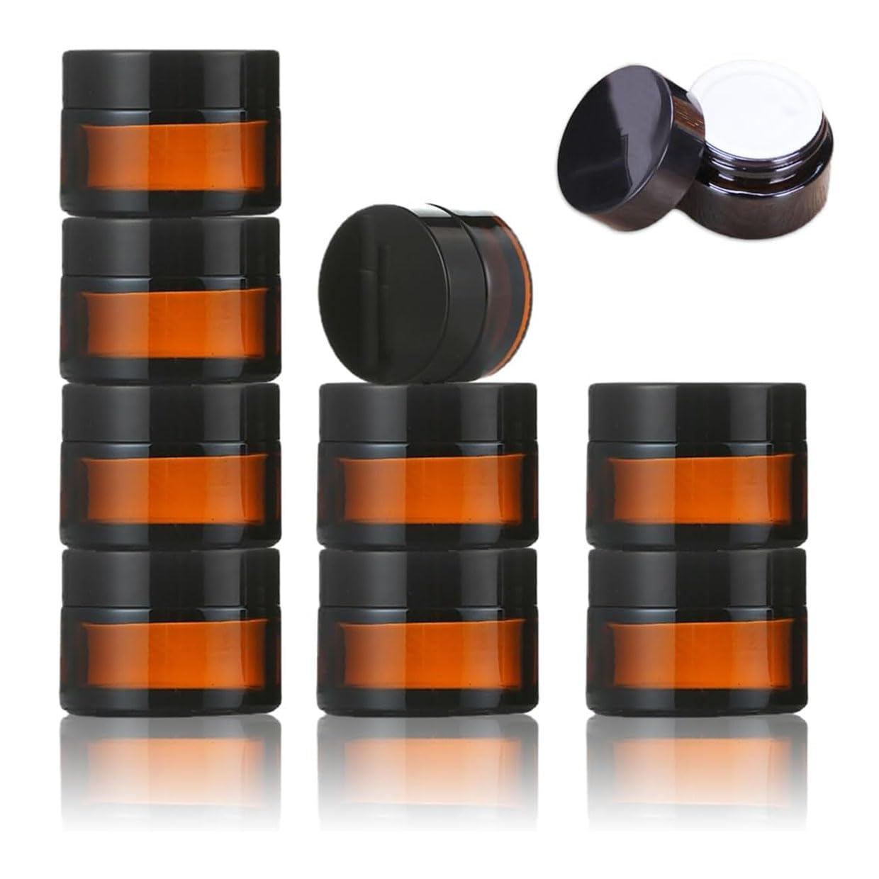 YANGWEN Pack of 10 Empty Amber Cream Jars, 10 ml Ointment Jar with Lid and Liner Cream Container, Cosmetic Jar, for Cosmetics, Creams, Lotions, Essential Oils