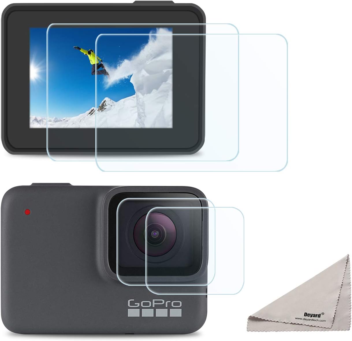 [4pcs] Deyard Screen Protector for GoPro Hero 7 White GoPro Hero 7 Silver, Ultra Clear Tempered Glass Screen Protector + Lens Protector Accessories