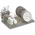 Buruis Dish Drying Rack, Gold Dish Drainer with Anti-Slip Rubber Feet Organizer Includes Removable Drain Board and Utensil Holder, Large Capacity Stainless Steel Dish Racks for Kitchen (Gray)