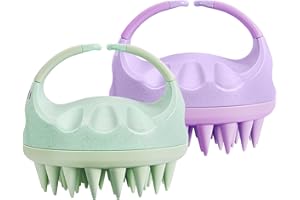 HEETA Scalp Massager with Soft Silicone Bristles for Hair Growth, Dandruff Removal, and Scalp Relaxation - Shampoo Brush for Wet or Dry Hair (Green & Purple)