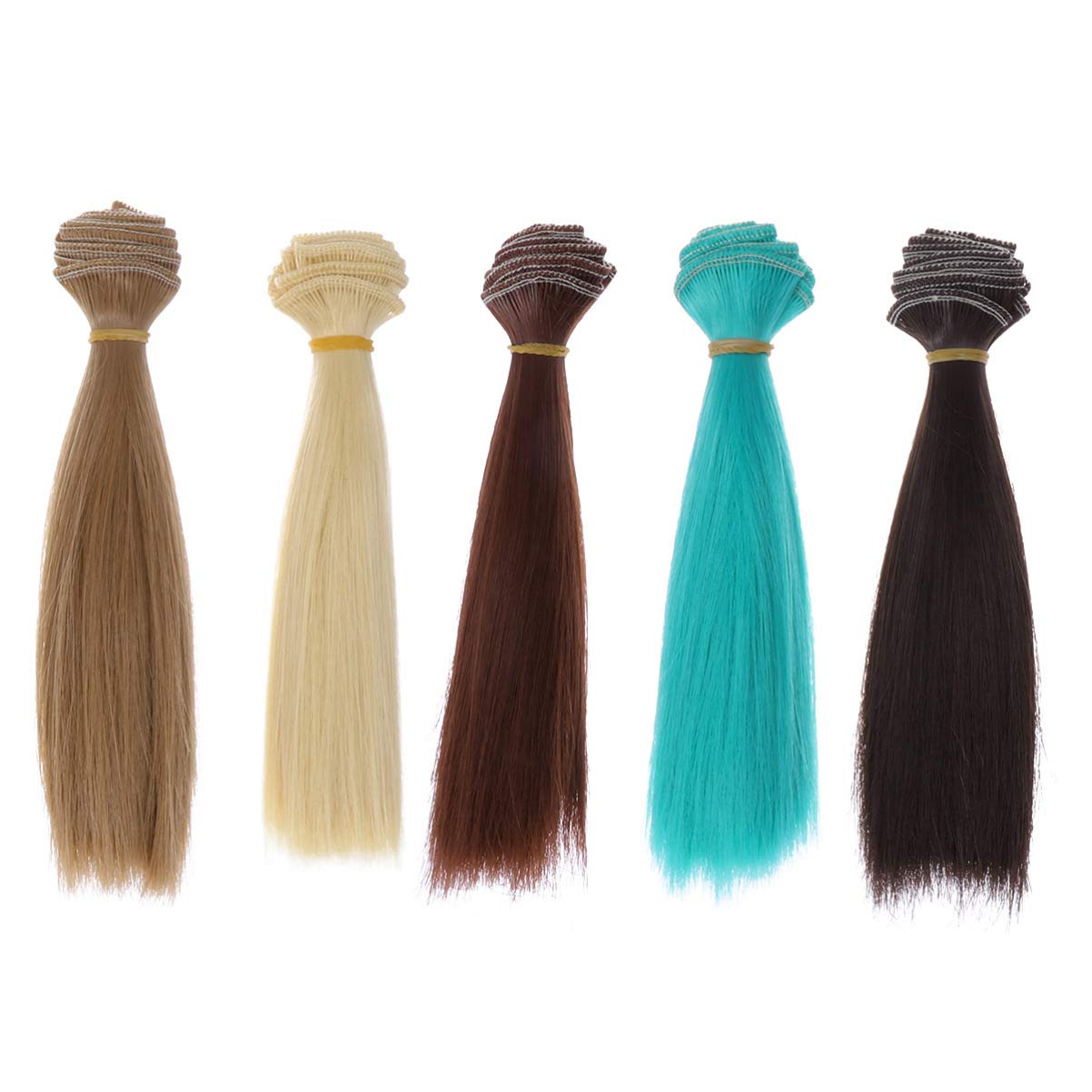 HEALLILY 5Pcs Doll Wig, 6.3 inch Doll Hair Wefts, Straight Synthetic Fake Hair Extensions Replacement for Girls Arts Crafts Doll Making Kits Accessories Supplies