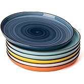 Sweese 7.4 Inch Porcelain Dessert Plates - Round Salad/Appetizer Plate Set, Microwave Dishwasher Safe, 6 Pack, Vibrant Colors