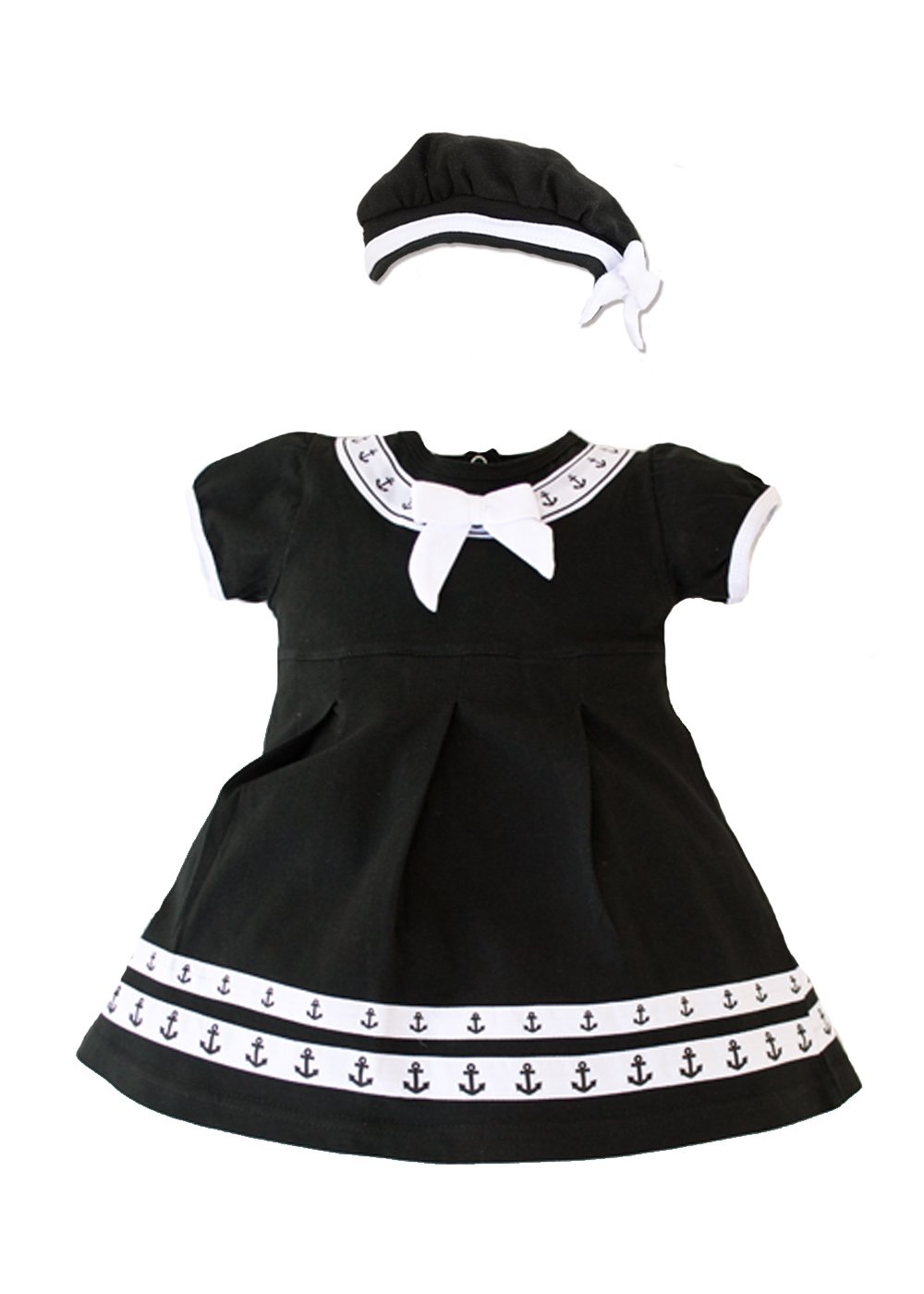 TC Baby Girls Navy Sailor Nautical 2pc Black Anchor Dress with Beret