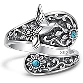 Iringnier Hummingbird Ring for Women Sterling Silver Hummingbird Spoon Rings for Women Adjustable Turquoise Vintage Jewelry Mother's Day Gifts