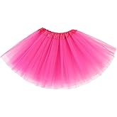 Pink Tutu, 3 Layered Tulle Skirt for Ballerina Dance, Elastic Waist Tutus Girls Women, Rave Skirt for Halloween Christmas Tutu Dance Party Dress Costume