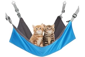 RivenAn Hanging Cat Hammock, Pet Hammock for Cage, Adjustable Cat Bed Two Sides Comfortable/Waterproof Resting Sleepy Pad for Cats Small Dogs Rabbits or Other Small Animals (Blue)