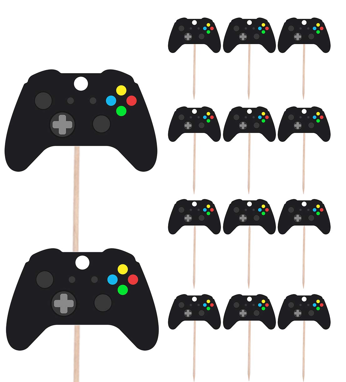 AK Giftshop Xbox Gaming Controller Themed - Birthday - Event - Party Food - Cake Cupcakes - Picks Sticks Decorations Toppers Stand Up Food Flags (pack of 14)