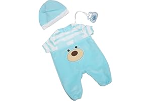 JC Toys |Blue Bear Onesie | Baby Doll Outfit + Hat + Pacifier | | Ages 2+ | Fits Dolls 12"- 14"