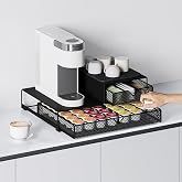 Metal Coffee Bar Station Organizer, K Cup Pod Holder Drawer Stand Black | Sturdy Iron Coffee Machine Stand, Holds 60 Kcup Pods, Space Saving Storage Sliding Drawer, Fits Keurig K-Mini, No Assembly