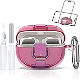 LAKSDIURT for Bose Ultra Open Earbuds Case with Secure Lock & Phone Stand, Soft TPU Shockproof Protective Clear Case for Bose Open Ear Earbuds Accessories with Cleaning Pen & Keychain (Deep Rose)