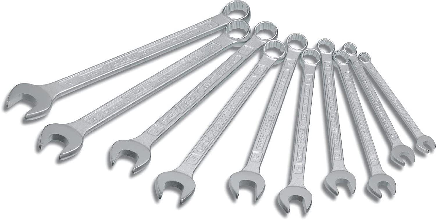 HAZET 600SPC/10 12-Point Traction Profile Polished Head Combination Wrench Set - Chrome-Plated