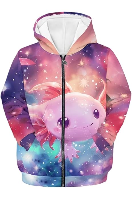 Hoodies For 14 Year Old Boys Kids' Galaxy Axolotl Hoodies (S-XL