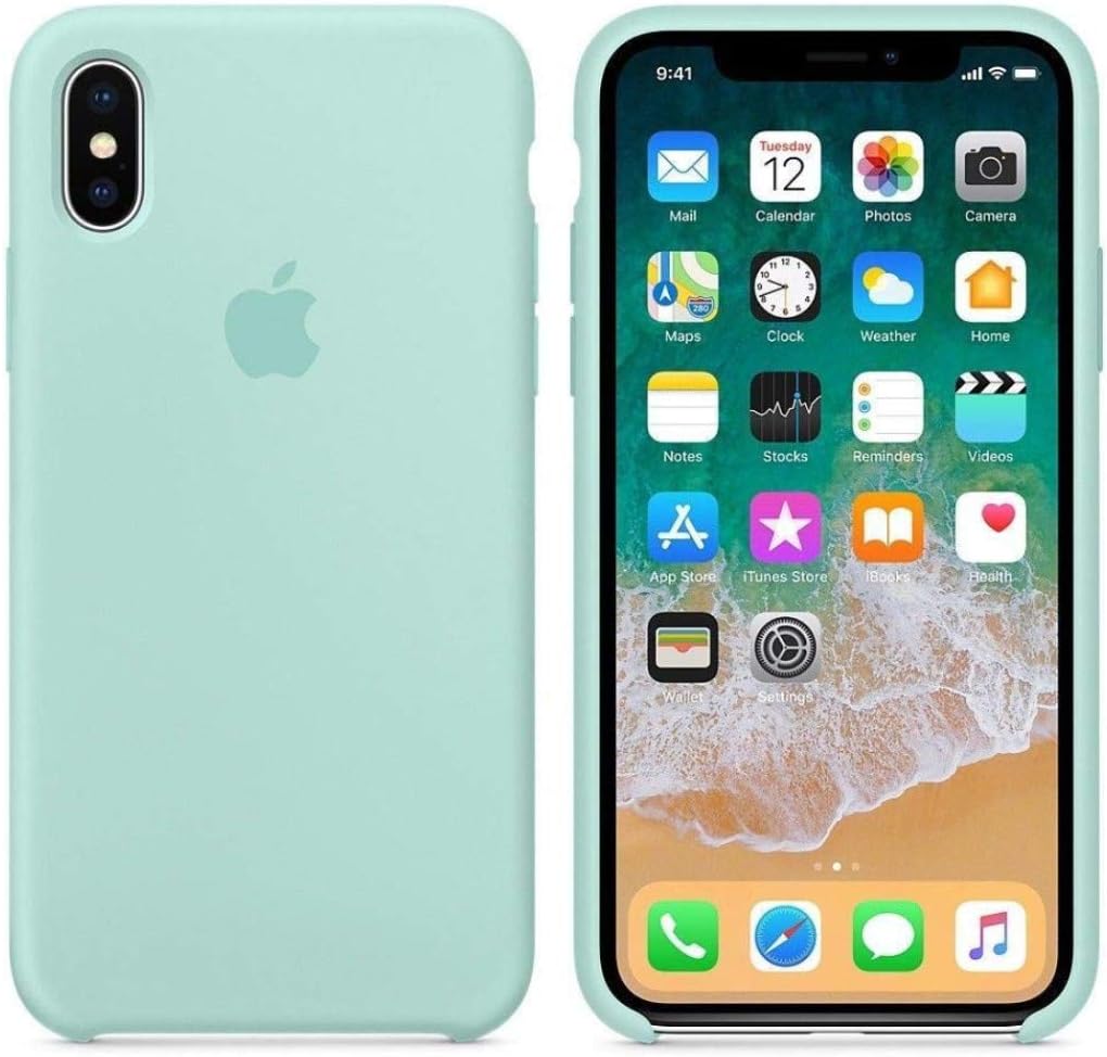 John Compatible for iPhone X Case, Liquid Silicone Case Soft Microfiber Cloth Lining Cushion Compatible with iPhone X (5.8") (Marine Green)