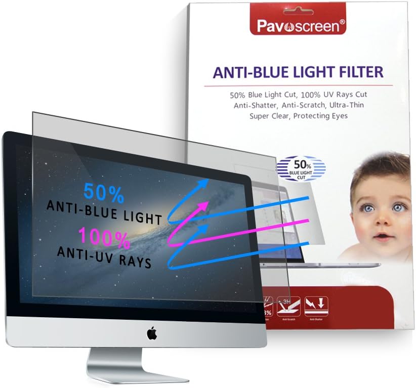 Widescreen Displays Screen Guard, Pavoscreen® Blue Ray Filter PET Film Reduce Eye Strain Anti Glare Screen Protector for Computer Notebook (16" Anti Blue Light Filter for Display 16:9)