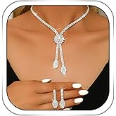Gangel Silver Rhinestone Necklace Set Crystal Earring Bridal Wedding Jewelry Sets Prom Necklace for Women