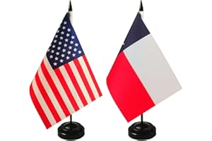 ZIGVERT 2 Pack USA & Texas Desk Flag, 1 Texas Table Flag,1 American Desk Flag,Texas Office Table Flag on Stand Base, Decorations for Offices, Families, Conference rooms