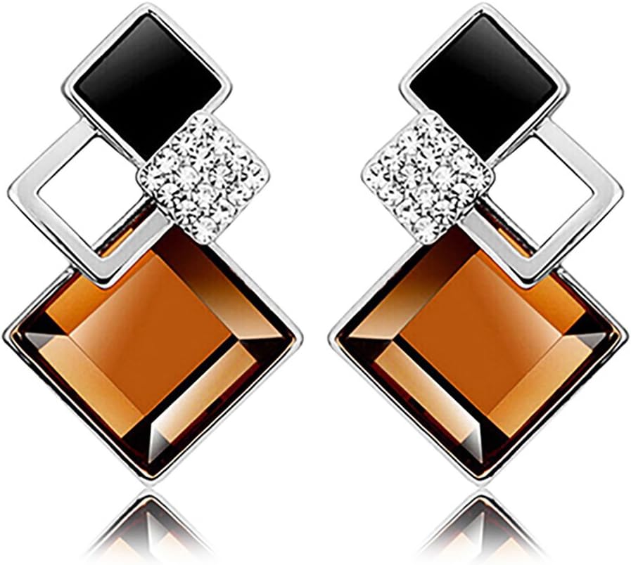 Women's Fashion Rhombic Rhinestone Eardrop Korean Style Earrings Party Jewelry Amesii