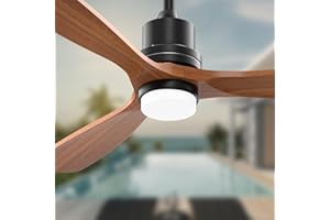 Obabala Ceiling Fans with Lights and Remote, 52-inch Indoor and Outdoor Fan with 3 Reversible Wood Blades for Patio, Porch, Bedroom, Living Room