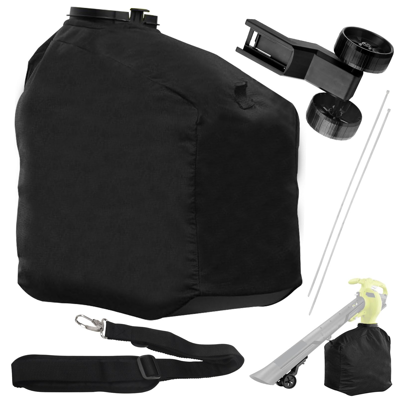 View 1 of 205110001 Leaf Vaccum Vac Attack Bag & 314148001 Wheel Assembly Compatible with Ryobi 40 Volt Cordless Leaf Vacuum Vac Attack RY40405 RY40505VNM Models