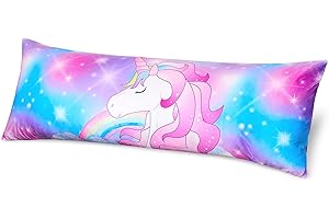 MHJY Body Pillow Cover, Unicorn Body Pillow Pillowcase with Zipper 20"x54" Velvet Body Pillow Case Cover for Kids