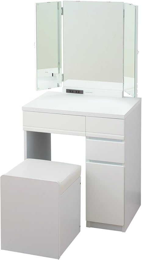 Amazon Co Jp 山善 ドレッサー 収納スツール付き 幅60 奥行41 高さ130cm 三面鏡 2口コンセント ふわふわクッション 組立品 ホワイト Fmds 1360rr Wh ホーム キッチン