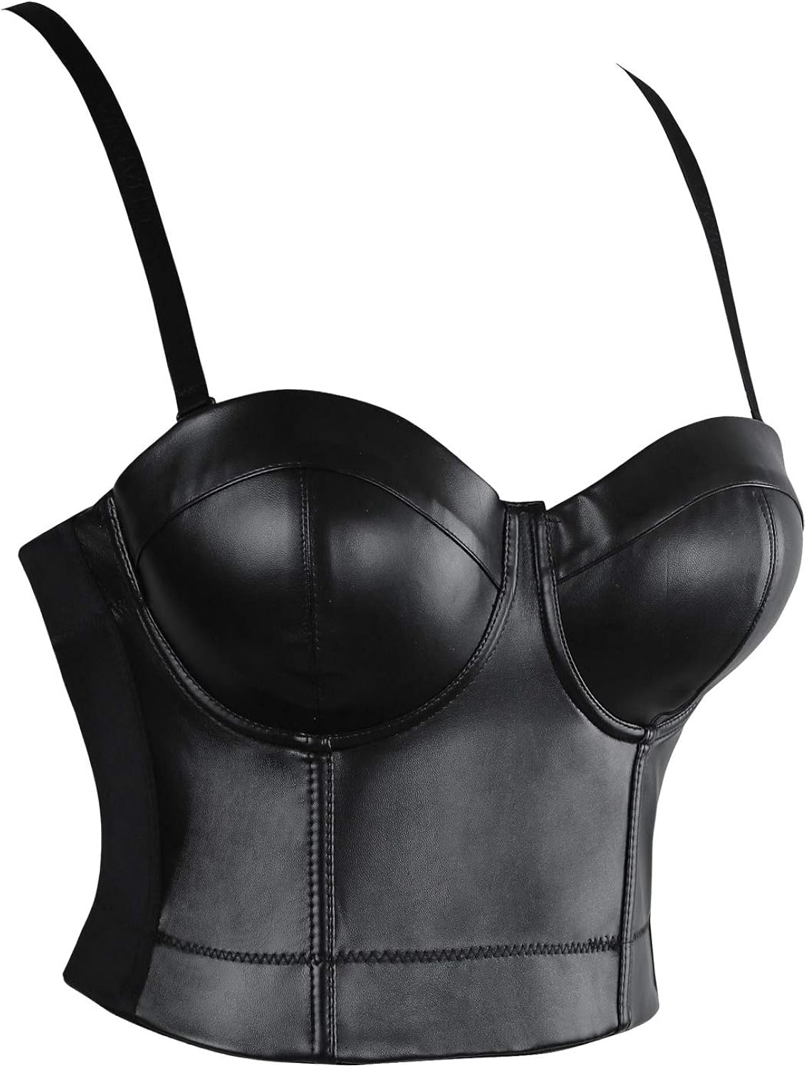 Charmian Women's Spaghetti Straps PU Leather Bustier Crop Top: Clothing