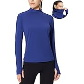 baleaf Women's Thermal Long Sleeve Shirts Fleece Mock Neck Top Warm Undershirts with Detachable Neck Gaiter Thumbholes