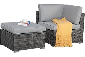 Patiorama 2-Piece Patio Furniture Sofa Set, Outdoor Sectional Sofa, All-Weather Grey PE Wicker Rattan Conversation Set, Outdoor Loveseat, Patio Seating for Balcony Garden Pool (Light Grey Cushion)