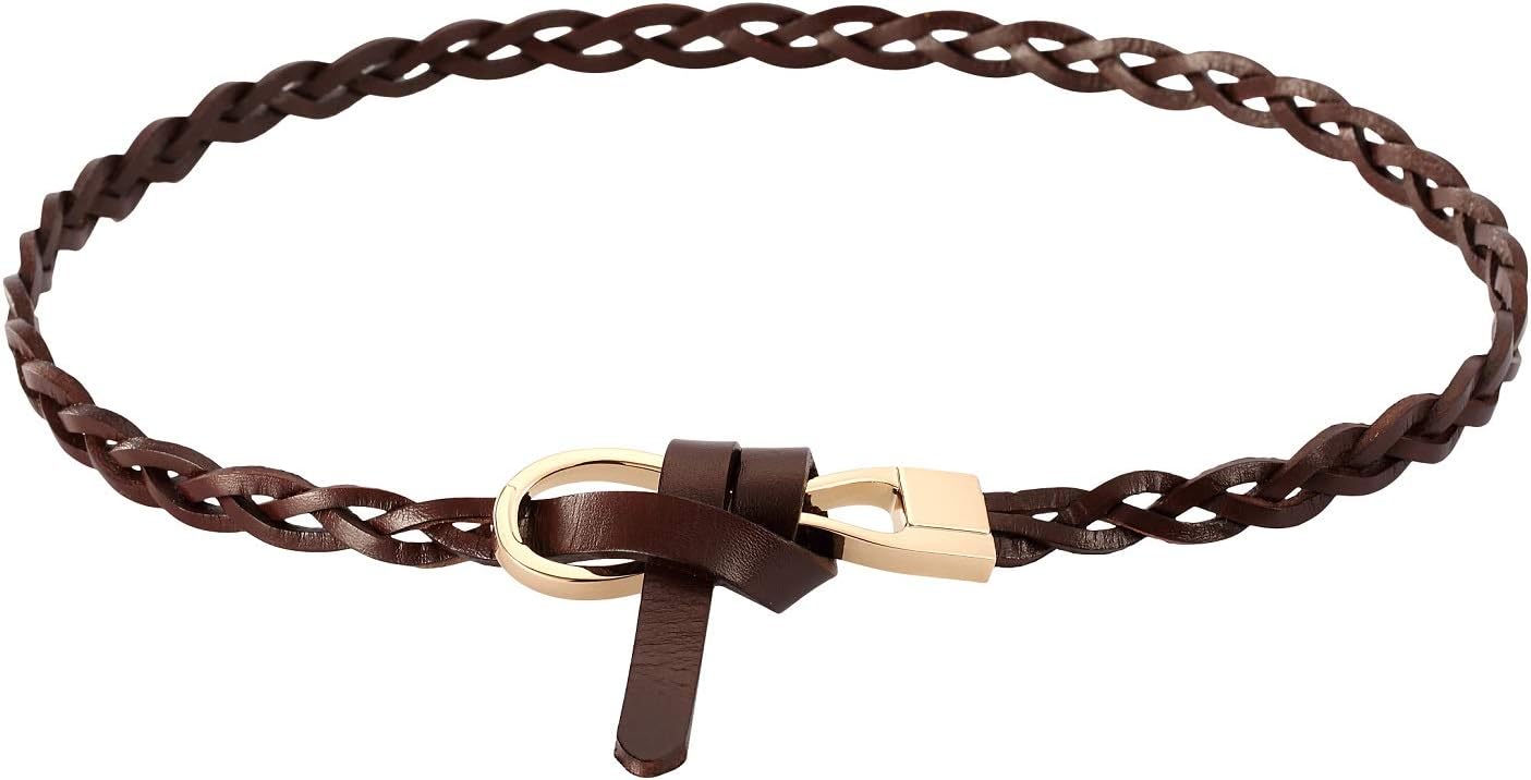 Motase Genuine Leather Braided Belts for Women Thin Skinny Waist Belt Brown XL Plus Size