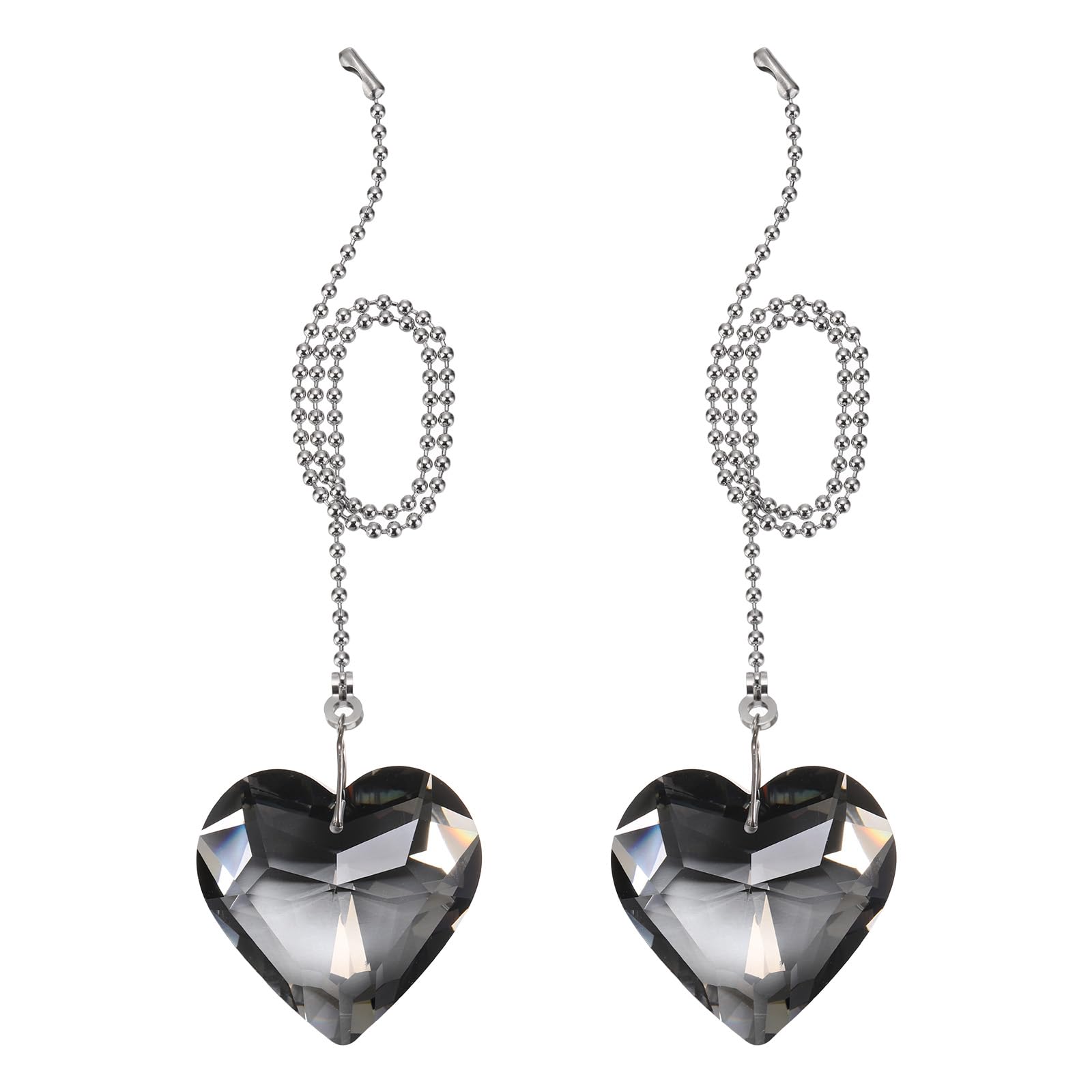 PATIKIL 21 Inch Crystal Ceiling Fan Pull Chains, 2 Pcs Beaded Ball Fan Pull Chain Heart Ceiling Fan Extender with Ball Chain Connector for Ceiling Light Lamp Fans, Grey