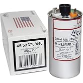 45 + 5 uf/Mfd Round Dual Universal Capacitor &bull; AmRad USA2236 - Used for 370 or 440 VAC, Made in The U.S.A.