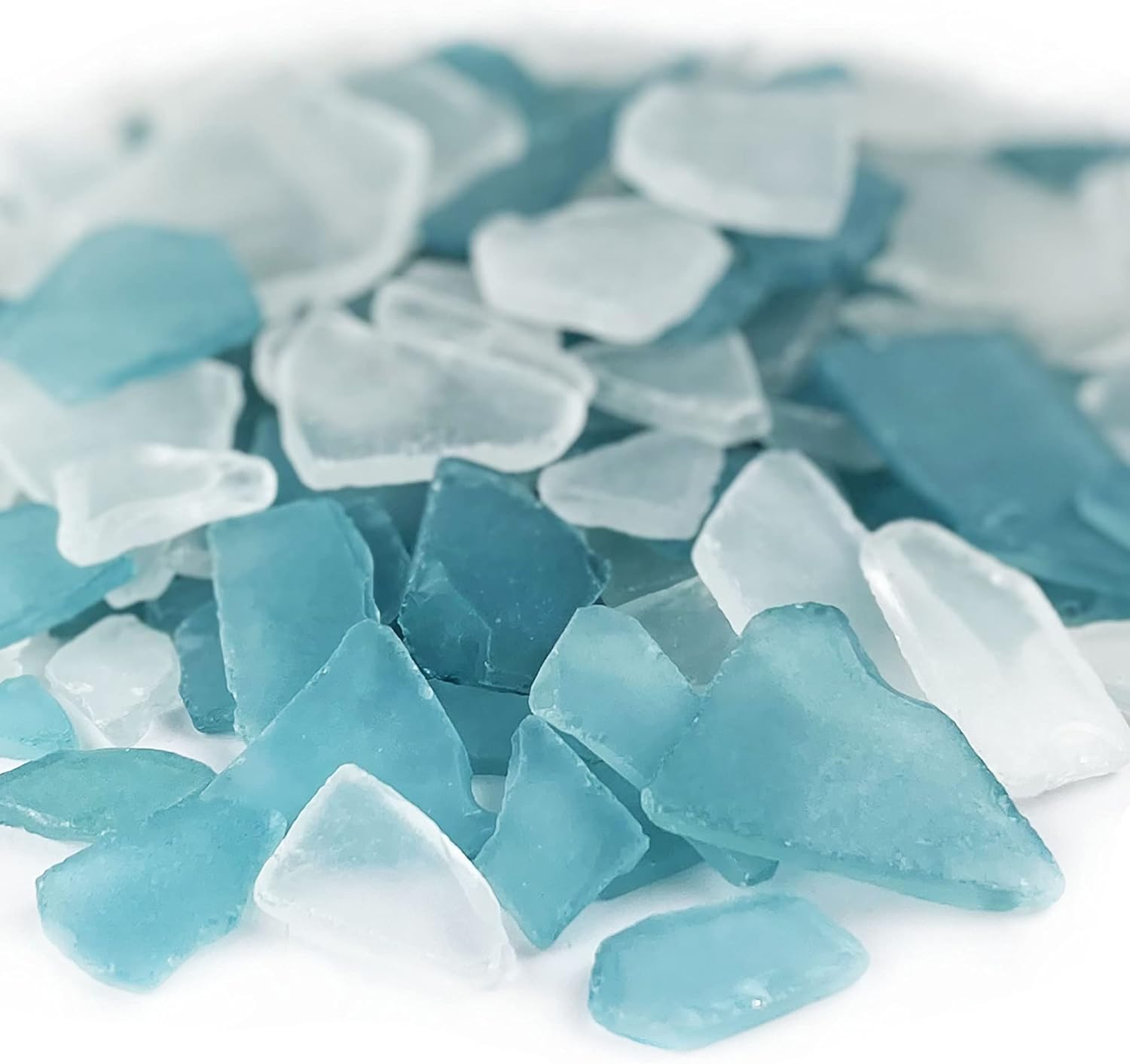 Vase Fillers - CYS EXCEL Sea Glass 32 Ounces Light Blue & Clear Mix | Multiple Color Choices Crushed Glass Vase Filler | Aquarium Nautical Décor for Art Crafts Flat Frosted Dyed Color Stone