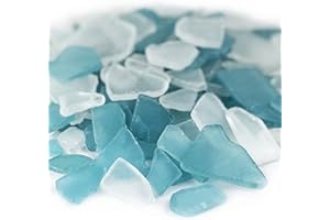CYS EXCEL Sea Glass 32 Ounces Light Blue & Clear Mix | Multiple Color Choices Crushed Glass Vase Filler | Aquarium Nautical Décor for Art Crafts Flat Frosted Dyed Color Stone
