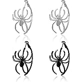2 Pairs Spider Earrings for Women Spooky Black Silver Spider Hoop Earrings Halloween Gothic Style Jewelry Accessories for Party Costume