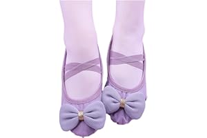 Ballet Shoes for Toddler Girls Cute Bow Canvas Dance Slippers Soft Stretch Split Sole No-Tie Yoga Gymnastics Shoes