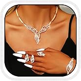 Aukmla Rhinestone Jewelry Set Gold Necklace Earrings Bracelet Ring Sets Prom Costume Jewelry for Women