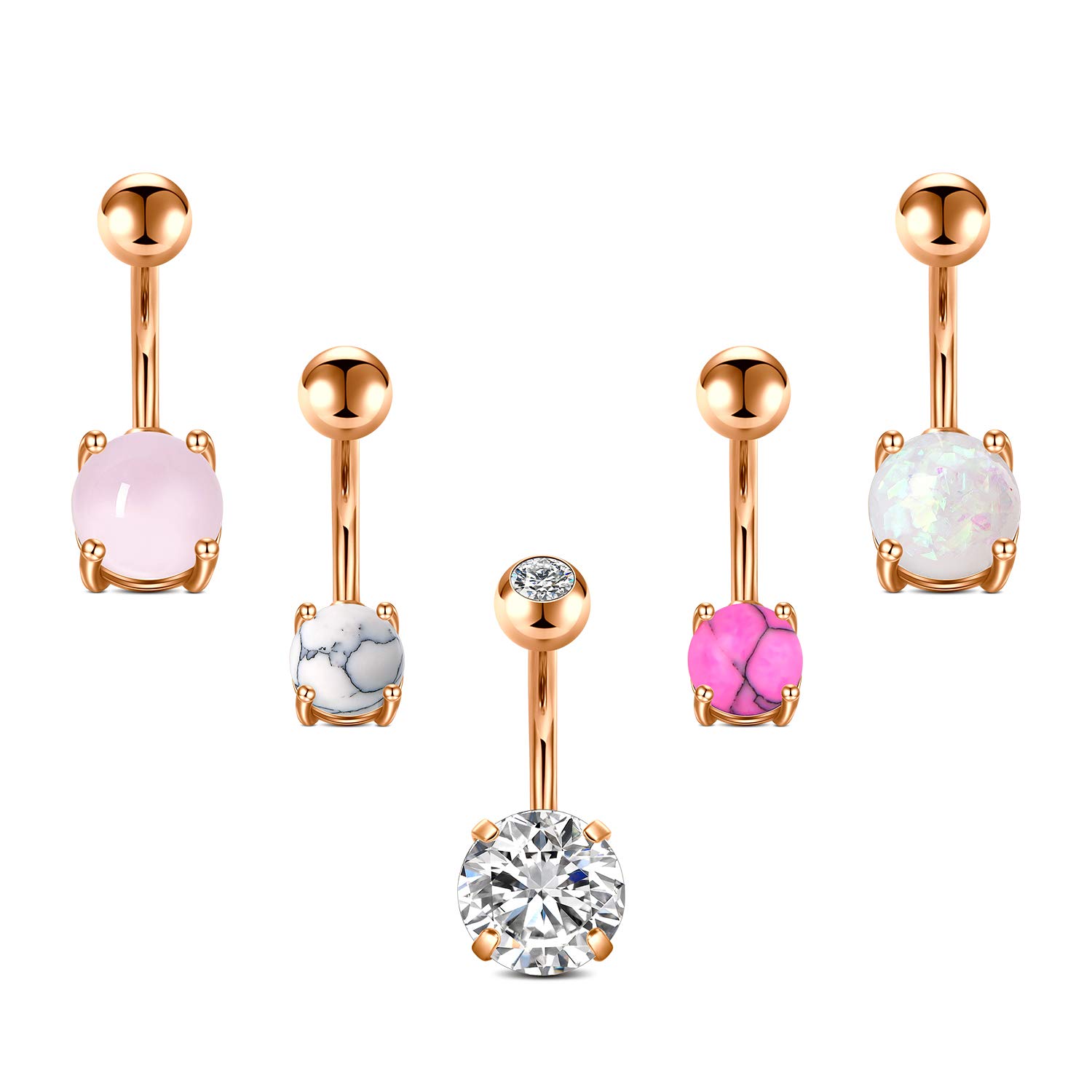 Funseedrr 3-5pcs Belly Bars Navel Rings Surgical Steel 14G 10mm Belly Button Rings Dangle Opal Turquoise Curved Barbells Body Piercing Jewellery Silver Rosegold