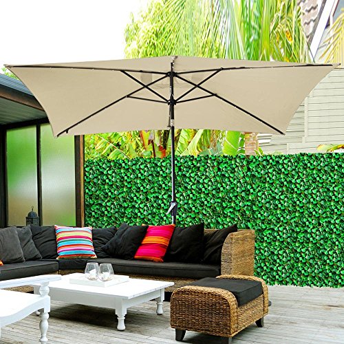 Yeshom 10x6.5ft Rectangle Patio Solar Powered LED Umbrella Tilt and Crank Outdoor Sunshade for Garden, Backyard, Beige