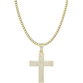 Gemsme 18K Gold Plated Cubic Zirconia Cross Pendant Chain Necklace for Men Women Simple Small Round CZ Cross Pendant Necklace 16/18/22 Inch
